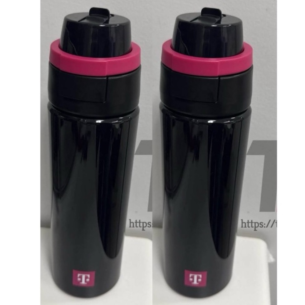 2 T-Mobile insulated water bottle pop-out integratedstraw spring-loaded lid 24oz